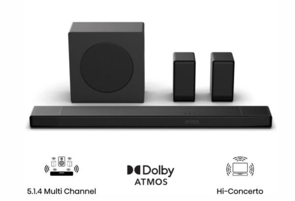Аудио система Hisense AX5140Q,  5.1.4Ch Sound Bar with Wireless Subwoofer, 600W, Dolby Atmos, Bluetooth 5.3, 4K HDMI Pass Through, DTS:X, HDMI/AUX/ARC/Optical/USB, 7 EQ Modes, Black