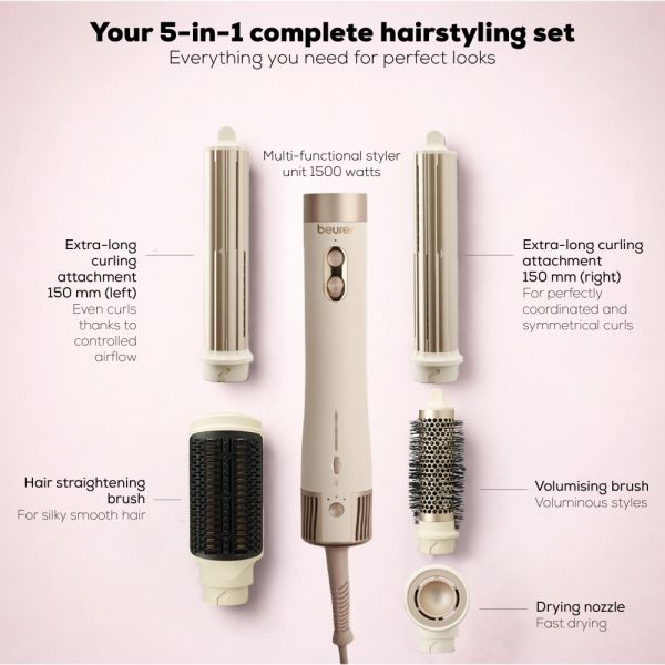 Електрическа четка за коса Beurer HT 100 Multistyler, Airstyler 5-in-1, Ceramic-tourmaline coating; Quiet up to 75 dB ; x 3 blower & temperature settings; storage bag & heat protection glove
