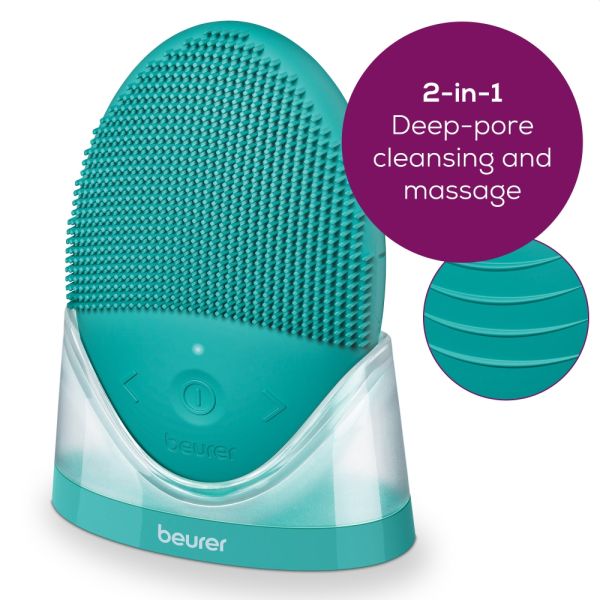 Уред за лице Beurer FC 52 Laguna silicone facial brush, 2-in-1 function - deep-pore cleansing & gently massage, Vibration technology, 15 intensities, Water-resistant, USB-C charging cable