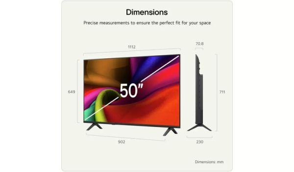 Телевизор LG 50NU8E0B3LA, 50" 4K HDR UHD, 3840x2160, DVB-T2/C/S2, AI Alpha 7, HDR 10, webOS 26, ThinQ AI, VRR, ALLM, HGiG, WiFi, Clear Voice, 4K Super Upscaling, Bluetooth 5.3, Hdmi e-ARC , CI, LAN, AirPlay2, AI Sound Pro, Google Cast, 2 Pole stand, Black