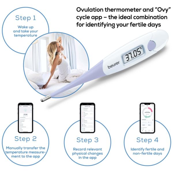 Термометър Beurer OT 20 BasalControl Basic - Ovulation thermometer; Suitable for oral & vaginal measurements; Can be disinfected, Waterproof, Measuring time: Up to 3 minutes