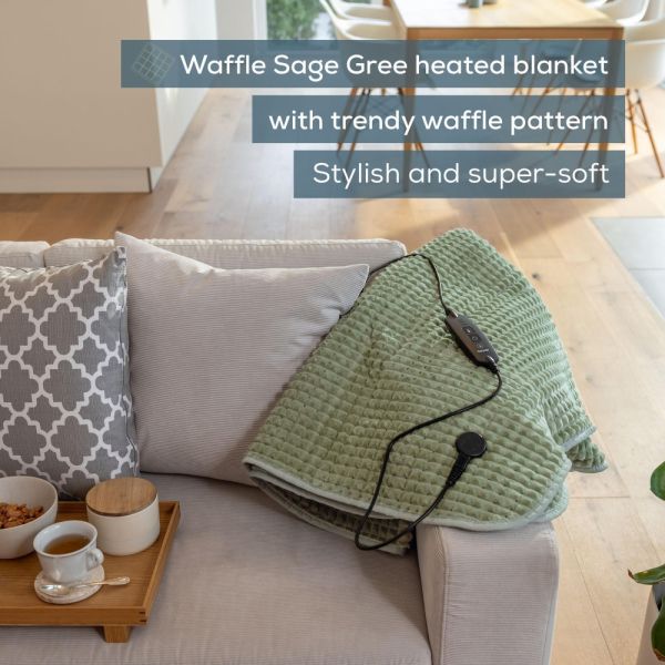 Термоподложка Beurer HD 72 Waffle Sage Green Heated overblanket; Soft and cuddly surface; Machine-washable at 30°C; 3 temp. settings; 1.7kg. Lightweight blanket