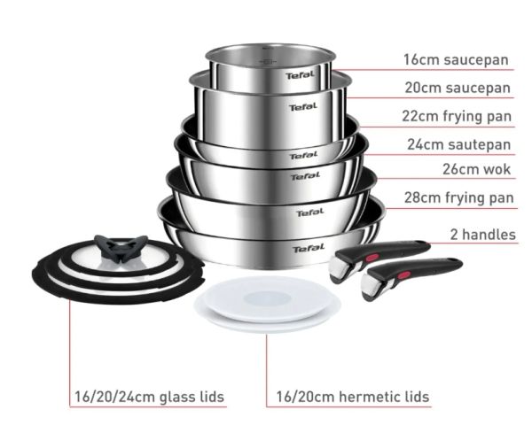 Комплект тигани и тенджери Tefal L897SD74 Tefal SET 13PCS G6 ING EMOTION IND SS