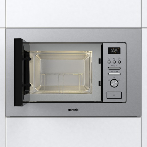 Микровълнова фурна за вграждане Gorenje BM201AG1X – 20 литра, грил 1000W, AquaClean, инокс