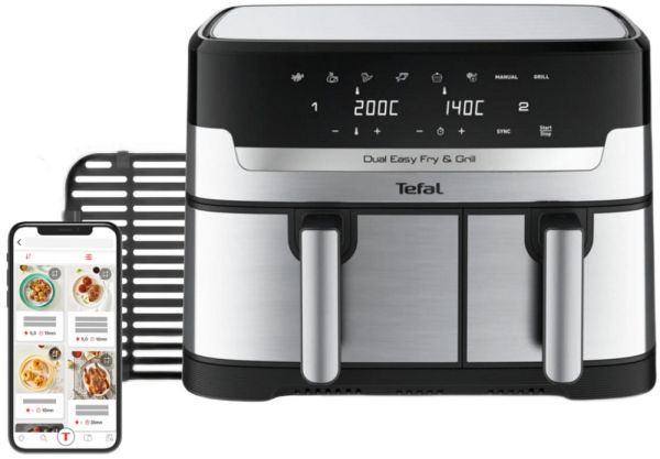 Еър Фрайър Tefal EY905D10, 2 отделни кошници 5.1 L + 3.2 L, Air Fry & Grill