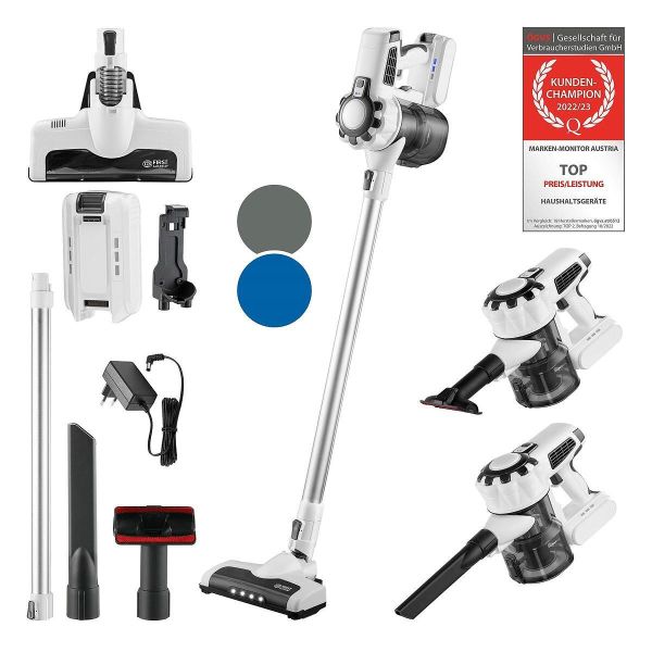 Акумулаторна прахосмукачка 2 в 1 FIRST FA-5541-4 GR – без кабел, 22.2 V Li-ion, LED четка, циклонна филтрация