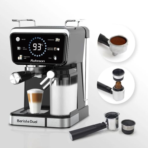 Кафемашина Rohnson R-98082 Hot&Cold Barista Dual – 20 bar, 1350 W, горещо и студено еспресо, автоматична пяна