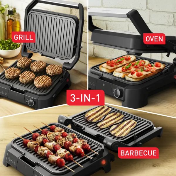 Контактен грил Tefal SuperGrill 3in1 – електрическа скара 3 в 1 с BBQ и фурна, 2000 W, регулируем термостат