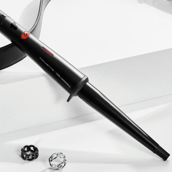 Маша за коса Rowenta x KARL LAGERFELD CF324LF0 – конусовидна конична маша за къдрене, регулируема 120-200 °C, Keratin & Glow покритие