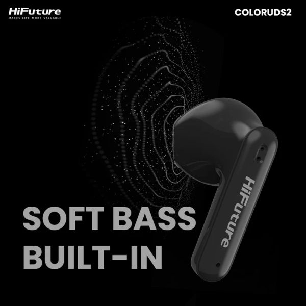 Слушалки HiFuture ColorBuds2 Black, Fashion TWS Earbuds, *5+15hours Play time,  Bluetooth 5.3, 10MM Driver, Soft Bass, Comfort Fit, Colorful option
