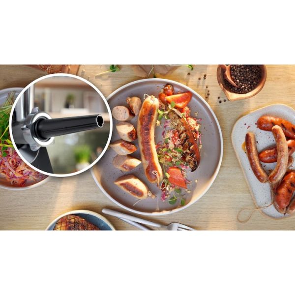 Месомелачка Bosch MFWS440B, Meat mincer - MultiPower 1900 W, Planetary gearbox, 2,5 kg/min, kebbe attachment, sausage attachment, reverse function, Black