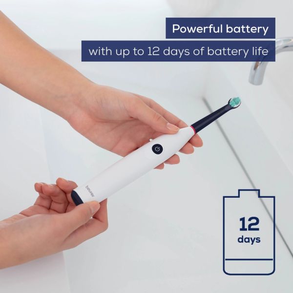 Електрическа четка за зъби Beurer TB 15 Electric toothbrush; 2 cleaning programs; 12days Battery life; 2-min timer; Oscillating, pulsating, brushing technology; Incl. USB-C charging cable and Clean Eco brush head; white