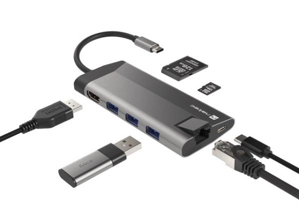 Докинг станция Natec Fowler Plus Multiport Adapter 8 in 1, USB 3.0 HUB, HDMI 4K, USB-C PD, RJ45, SD, Micro