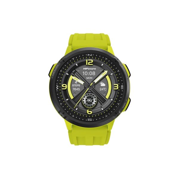 Часовник HiFuture MIX3 Fluorescent Yellow, 1.43" AMOLED, 466*466, Powered by Dual Core & Syntra AI, Bluetooth Call, 3ATM Waterproof, Compass & Altimeter, 24/7 True Heart Rate & Blood Oxygen Sensor, Up to 10 days daily use