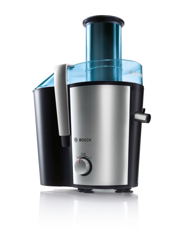 Сокоизстисквачка Bosch MES3500, Centrifugal juicer 700 W, 2 speeds, 2 lt pulp container, 1.25 ltr juice container & foam separator, XL feeding tube (73 mm), ceramic knife, s/s sieve, s/s body, die-cast aluminum clamps, juice outlet with drip-stop and made