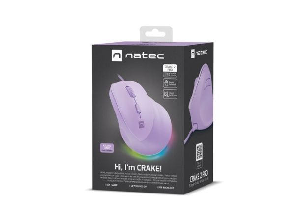 Мишка Natec Vertical Mouse Crake 2 Pro 12800DPI Optical Pure Lavander