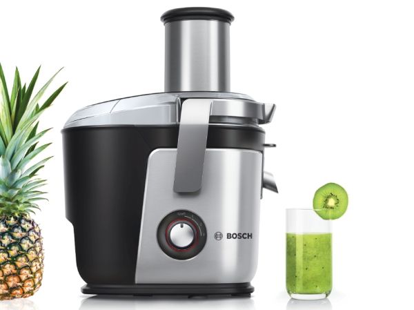 Сокоизстисквачка Bosch MES4010, Centrifugal juicer 1200 W, 3 speeds, 3 lt pulp container, 1.5 ltr juice container & foam separator, XXL feeding tube (84 mm), ceramic knife, electropolished stainless steel sieve, die-cast aluminum body and clamps, juice ou