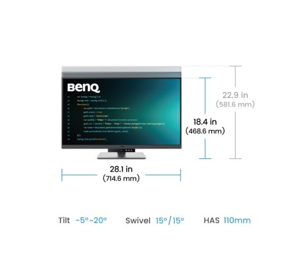 Монитор BenQ RD320U 31.5" IPS, 3:2, 3840x2160, 5ms, Nano Matte, 98% P3, HDR 400, MoonHalo, B.I. Gen2, KVM Switch, DualView Plus, PIP/PBP, 2000:1, 2x HDMI 2.0, DP 1.4 x1, USB-C 90W x1, USB HUB, Speakers 2Wx2, Height Adj. Stand 110 mm, Display Pilot 2, 7.3 