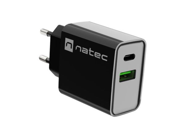 Адаптер Natec USB Charger Ribera 1X USB-A + 1X USB-C 20W, Black
