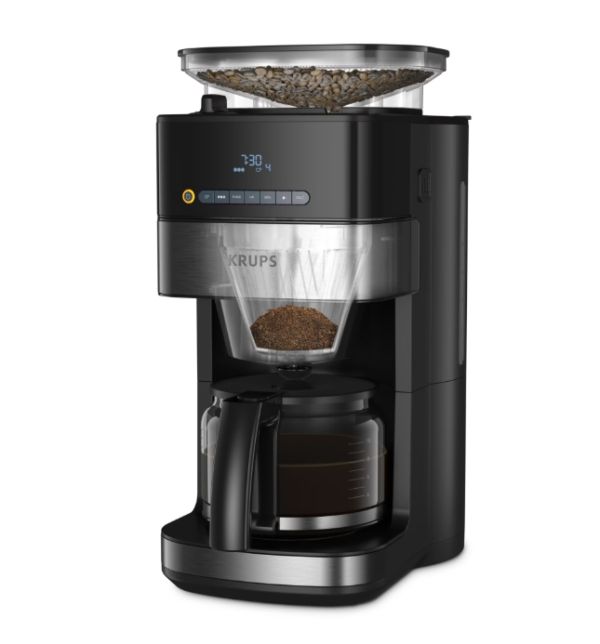 Кафемашина Krups KM832810 Grind & Brew, metalic grinder, 3 grinding settings, digital display, timer, 1.25L