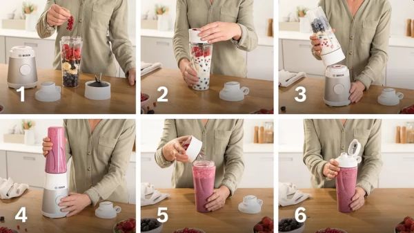 Блендер Bosch MMB2111T, Blender VitaPower Series 2, 0,6 L, 450 W, ToGo bottle from Tritan, Silver