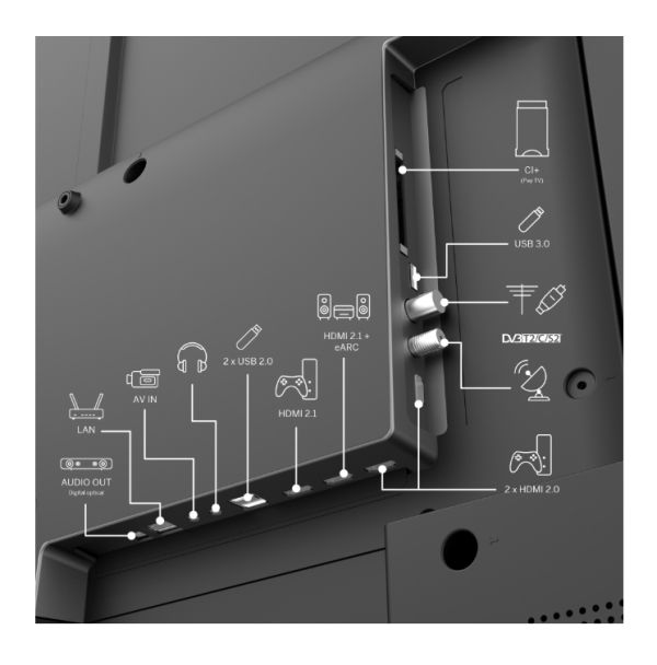 Телевизор Thomson Smart QLED Plus TV 65"; Google TV; 3840 x 2160 (4K UHD), QLED, 4000:1, 60 Hz, DVB-T/T2/C/S/S2, HDR10, Wi-Fi, Bluetooth, LAN, HDMI 2 (2.0) + 2 (2.1), USB 2 (2.0) + 1 (3.0),Built-in Front Speakers, Central Swivel Stand, Black
