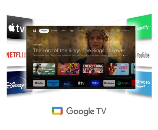 Телевизор Thomson Smart UHD TV 55"; Google TV; 3840 x 2160 (4K UHD), 4000:1, DLED, 60 Hz, DVB-T/T2/C/S/S2, HDR10, Wi-Fi, Bluetooth, LAN, HDMI 2 (2.0) + 2 (2.1), USB 2 (2.0) + 1 (3.0),Central Swivel Stand, Black