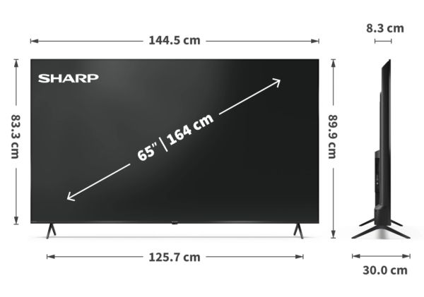 Телевизор Sharp 65HP5265E, 65" QLED Google TV, 4K Ultra HD 3840x2160 Frameless, 1 000 000:1, AQUOS, DVB-T/T2/C/S/S2, Active Motion 1000, HDR10, Dolby Atmos, Dolby Vision, Google Assistant, Google Cast, HDMI 2.1 with eARC, 3.5mm Headphone jack / line-out, 
