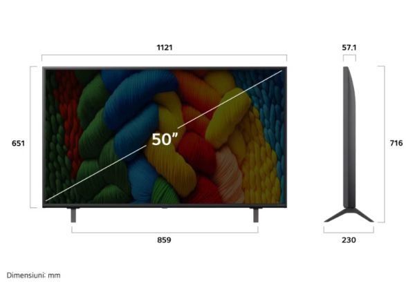 Телевизор LG 50NANO80A3B, 50" 4K HDR Smart Nano Cell TV, 3840x2160, DVB-T2/C/S2, AI Alpha 7, HDR 10 PRO, webOS 25, ThinQ AI, VRR, ALLM, HGiG, WiFi, Clear Voice, AI Upscaling, Bluetooth, Hdmi e-ARC , CI, LAN, AirPlay2, Chromecast, 2 Pole stand, Black