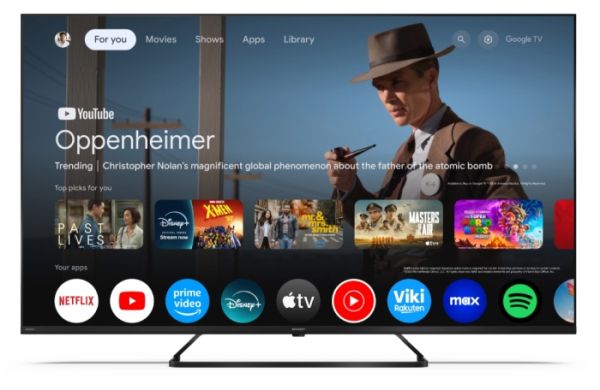 Телевизор Sharp 55HP6265E, 55" QLED Google TV, 4K Ultra HD 3840x2160 Frameless, 1 000 000:1, AQUOS, DVB-T/T2/C/S/S2, Active Motion 1000, HDR10, Dolby Atmos, Dolby Vision, Google Assistant, Google Cast, HDMI 2.1 with eARC, 3.5mm Headphone jack / line-out, 