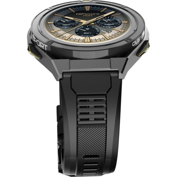 Часовник HiFuture Active Black Yellow, *1.43"  AMOLED, Dual Band GPS +Compass + Altimeter 466*466, Powered by Dual Core & Syntra AI, Bluetooth Call, 5ATM Waterproof, 24/7 True Heart Rate & Blood Oxygen Sensor, Up to 10 days daily use