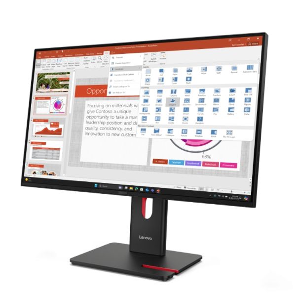 Монитор Lenovo ThinkVision T27-40 27" IPS, WLED, 1920x1080, 4ms, 48Hz - 120Hz, 300 cd/m2, 1500:1, HDMI, DP, VGA, USB hub, Tilt, Swivel, Pivot, Height Adjust Stand
