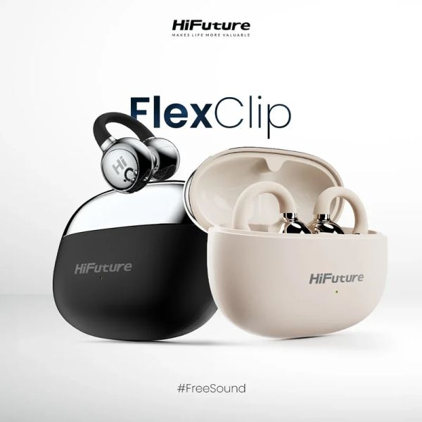 Слушалки HiFuture FlexClip Black, Open Ear Comfort, Bluetooth 5.4, 4 Mics ENC Calling System, Playtime up to 30 Hours, IPX5 Waterproof, 12mm Driver Bass Boost
