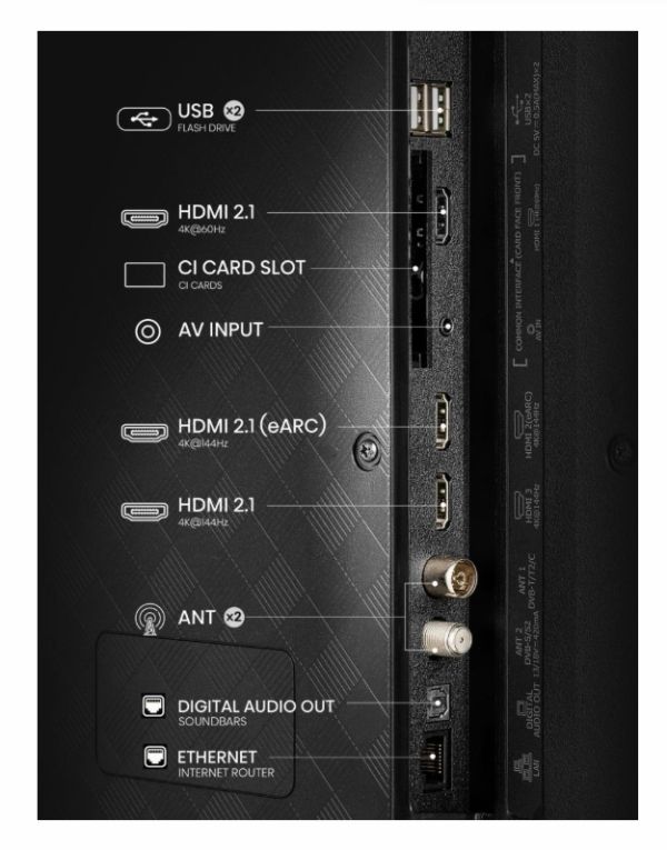 Телевизор Hisense 55" E7Q Pro, 4K Ultra HD 3840x2160, QLED, Quantum Dot, 144Hz, HDR 10+ adaptive, HLG, Dolby Vision, DTS Virtual X, Smart TV, WiFi 5GHz, WiFi Direct, BT, Anyview Cast, 3xHDMI, 2xUSB, LAN, CI+, DVB-T2/C/S2, Black