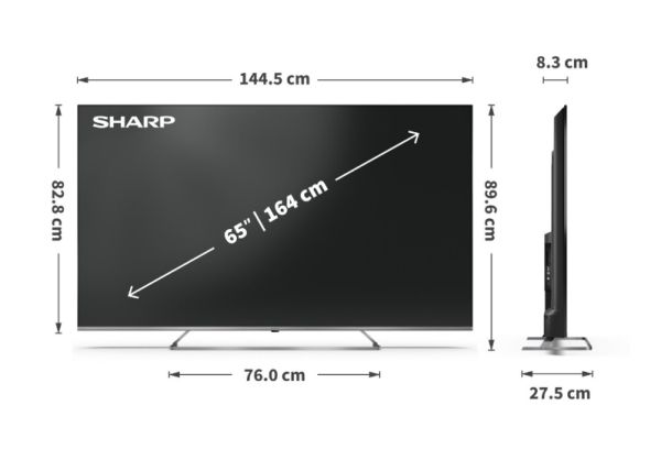 Телевизор Sharp 65JP7265E, 65" QLED Mini led Google TV, 4K Ultra HD 3840x2160 Frameless, AQUOS, DVB-T/T2/C/S/S2, Active Motion 1000, HDR10, Dolby Atmos, Dolby Vision, Google Assistant, HARMAN/KARDON, HDMI 2.1 with eARC, 3.5mm Headphone jack / line-out, US