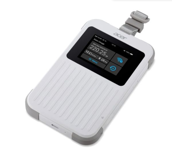 Аксесоар Acer Wi-Fi 5G Mobile Hotspot with Nano SIM (4FF), eSIM with up to 10 profiles, up to 20 connected devices using 6GHz, battery  8000mAh up to 28 hours high definition video streaming, 2.4'' Touchscreen with NFC, IP68 and MIL-STD-810