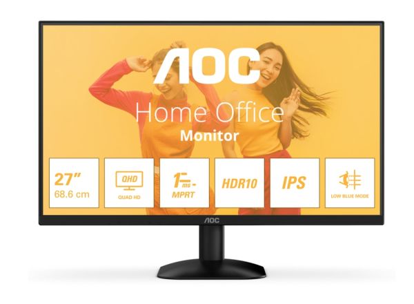 Монитор AOC Q27B35E, 27" IPS WLED, 2560x1440@75Hz, 4ms GtG, 1ms MPRT, 300cd m/2, 1500:1, 20M:1 DCR, Adaptive Sync, FlickerFree, Low Blue Light, Tilt, HDMI, DP