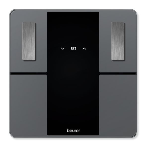 Везна Beurer BF 500 BT diagnostic bathroom scale in black, titanium-coated stainless steel electrodes, extra-large magic display 40mm, Weight, body fat, body water, muscle percentage, bone mass, AMR/BMR calorie display; BMI calculation; Bluetooth; 180 kg 