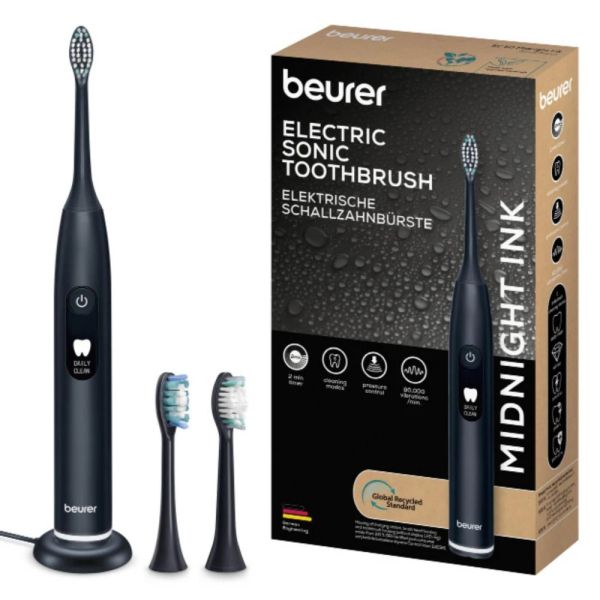 Електрическа четка за зъби Beurer SC 50 midnight ink, Electric Sonic Toothbrush, up to 80,000 mov/min, 5 cleaning programs: Clean, Sensitive, Polish, Gum Care, Whiten, Pressure sensor , 2-min. timer, Incl. 2 toothbrush heads and magnetic charging plate, 2