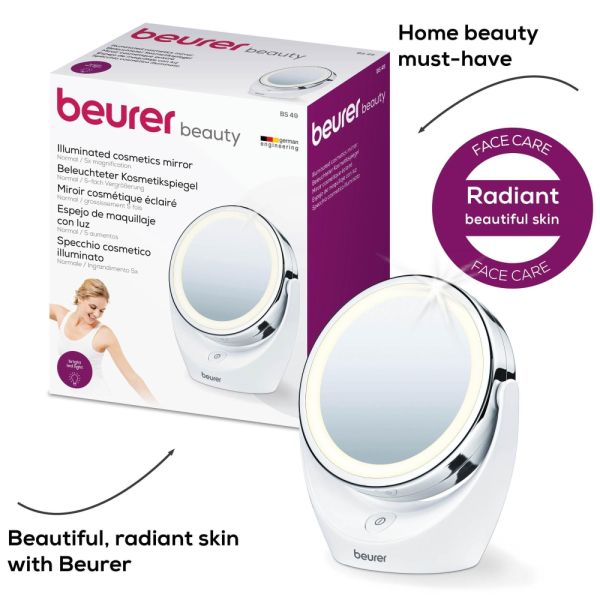 Козметично огледало Beurer BS 49 lluminated cosmetic mirror; 12 LEDs; 5 x zoom; 2 mirrors; 11 cm