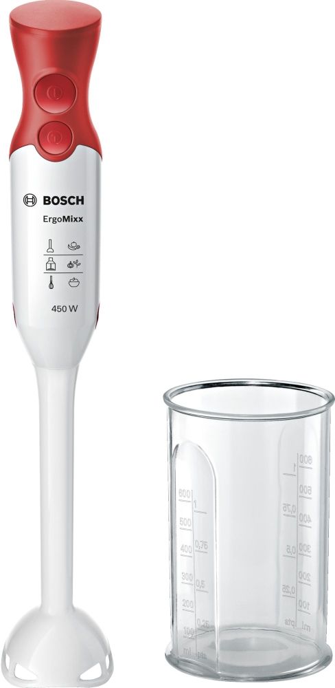 Пасатор Bosch MSM64010, Blender, ErgoMixx, 450 W, Included transparent jug, White, red