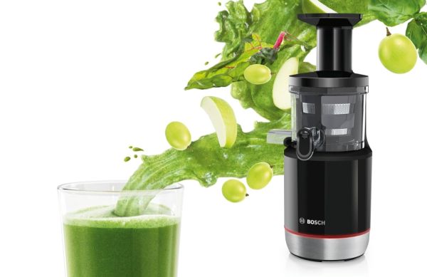 Сокоизстисквачка Bosch MESM731M, Slow juicer VitaExtract 150 W, 55 rpm, 1 speed + reverse function, tritan screw, MixControl lever, juice container 1 l, pulp container 1,3l, 3 filters (fine, coarse and sorbet), black / brushed s/s