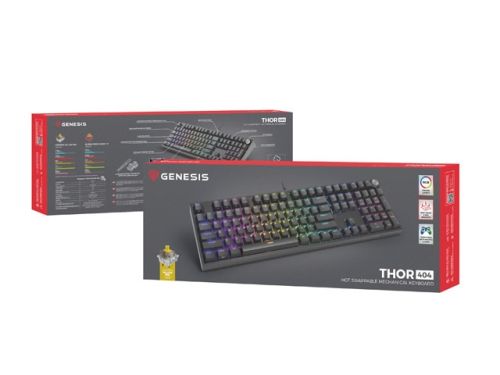 Клавиатура Genesis Mechanical Gaming Keyboard Thor 404 Black RGB Backlight Gateron Yellow Pro, US Layout