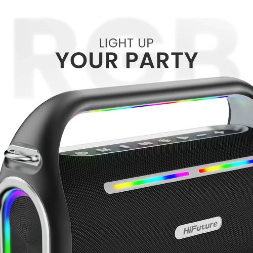 Тонколони HiFuture MusicBox100 Black, 20W Output, Karaoke Enable, Two Wireless Microphone, 4000mAh Battery (Support Power Bank), RGB Lighting, Pair to Play (TWS Mode), Bluetooth 5.3