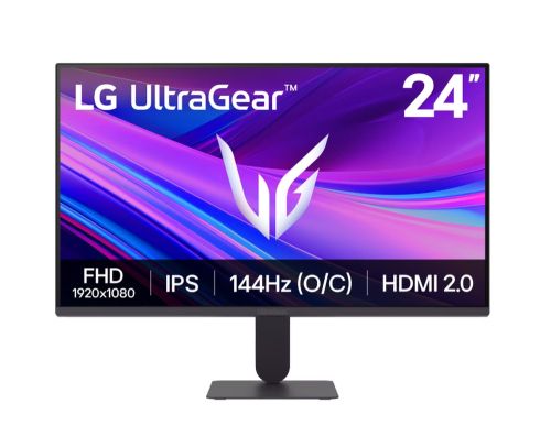 Монитор LG 24G411A-B, UltraGear 23.8" IPS, AG, 1ms MBR, 144Hz, 5ms GtG, 1500:1, 250cd/m2, Full HD 1920x1080, sRGB 99%, HDR10, NVIDIA G-SYNC, AMD FreeSync, HDMI, DisplayPort, LG Switch, Headphone Out, VRR, Reader mode Tilt, Black