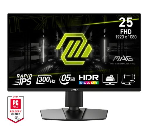 Монитор MSI MAG 255PXF, 24.5", 0.5ms, 300Hz, Rapid IPS, 1920x1080 (FHD), 16:9, AMD FreeSync Premium, 90% DCI-P3, AG, HDR Ready, 250 nits, 1000:1, DCR 100M:1, 2x2W, DP(1.2a), 2xHDMI 2.0b, Pivot, Heigh Adj., VESA, Black, 5.3kg