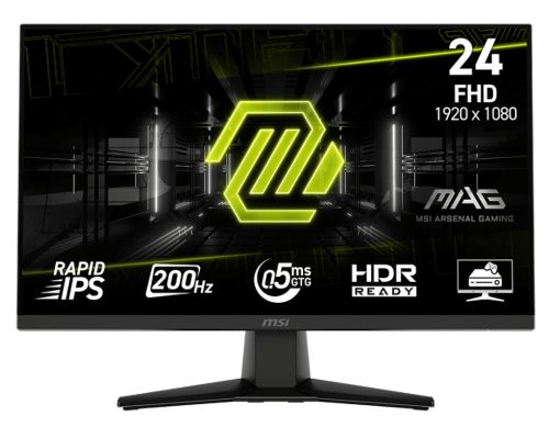 Монитор MSI MAG 242F, 23.8", 0.5ms, 200Hz, Rapid IPS, 1920x1080 (FHD), 16:9, AMD FreeSync Premium, 89% DCI-P3, AG, HDR Ready, 300 nits, 1000:1, DCR 100M:1, DP(1.2a), HDMI 2.0b, Tilt, VESA, Black, 3kg