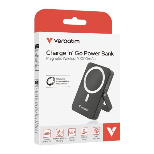 Външна батерия Verbatim Charge 'n' Go Power Bank with Stand Magnetic Wireless 10000mAh Black