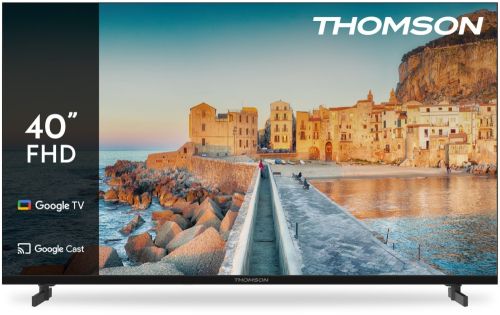 Телевизор Thomson 40" FHD Google TV; 1920 x 1080 (FHD), DLED, 60 Hz, HDR10, Dolby Audio, Google Cast, DVB-T/T2/C/S/S2, Wi-Fi, Bluetooth, LAN, HDMI 3 (1.4), USB 2 (2.0), Hotel mode, Side Feet, Black