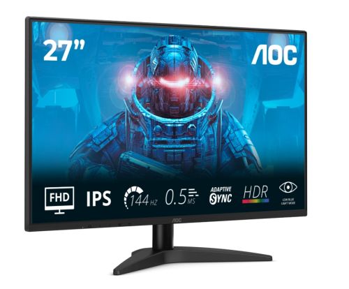 Монитор AOC 27B36X, 27" IPS WLED, 1920x1080@144Hz, 4ms GtG, 0.5ms MPRT, 300cd m/2, 1500:1, DCR 20M:1, Adaptive Sync, FlickerFree, Low Blue Light, Tilt, HDMI, DP